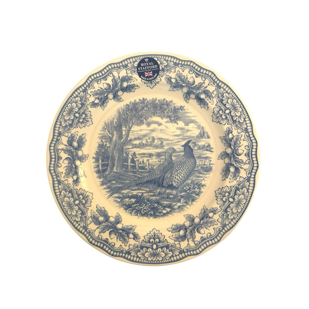 1 Royal Stafford Blue Pair of Pheasants 10 1/2" Woodland Dinner Plates New UK